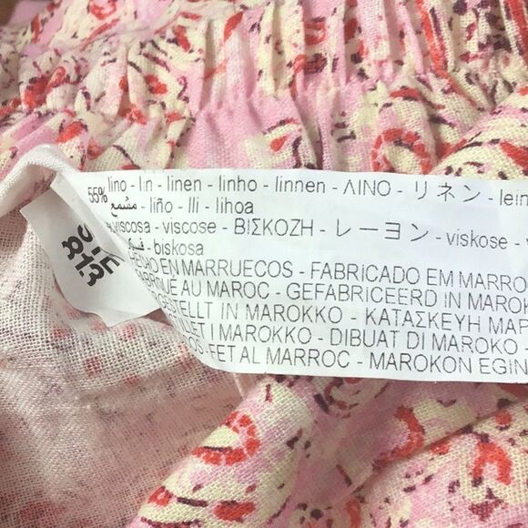 NWT ZARA BARBIE PINK WIDE-LEG PRINTED LINEN BLEND TROUSERS SizeXS - Picture 9 of 13